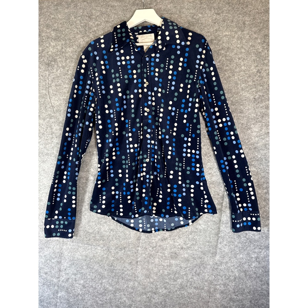 Diesel Mens XL Navy Blue Polka Dot Long Sleeve Button Up Super Shirt Italy